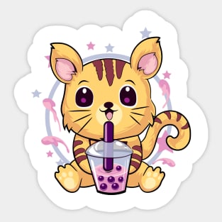 Kawaii Cat Drinking Bubble Tea Sticker